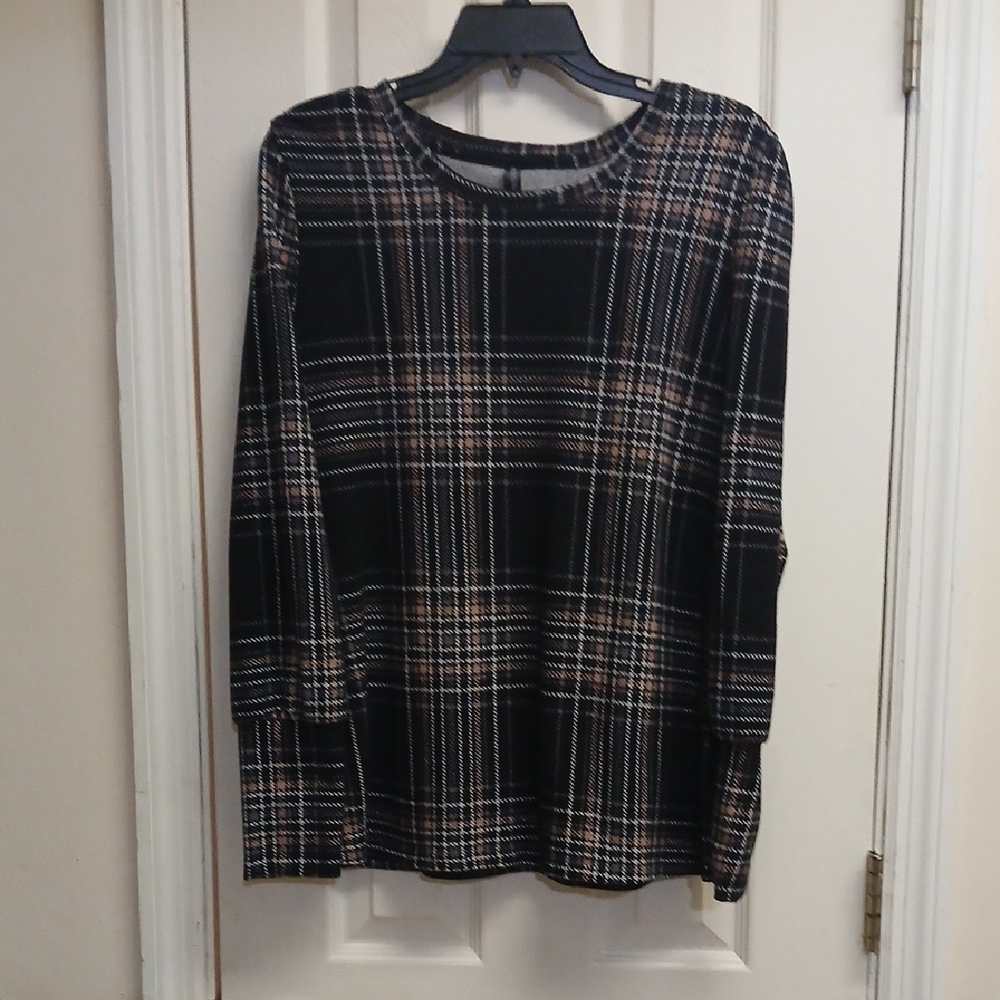 MASSINI Size L Womens Plaid Soft Pullover Top